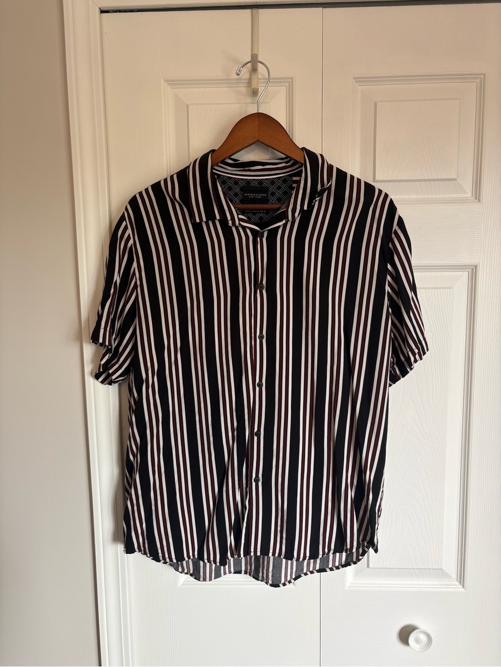 Denim & Flower Ricky Singh Mens XL Black/White/Red Striped Button-Up Shirt